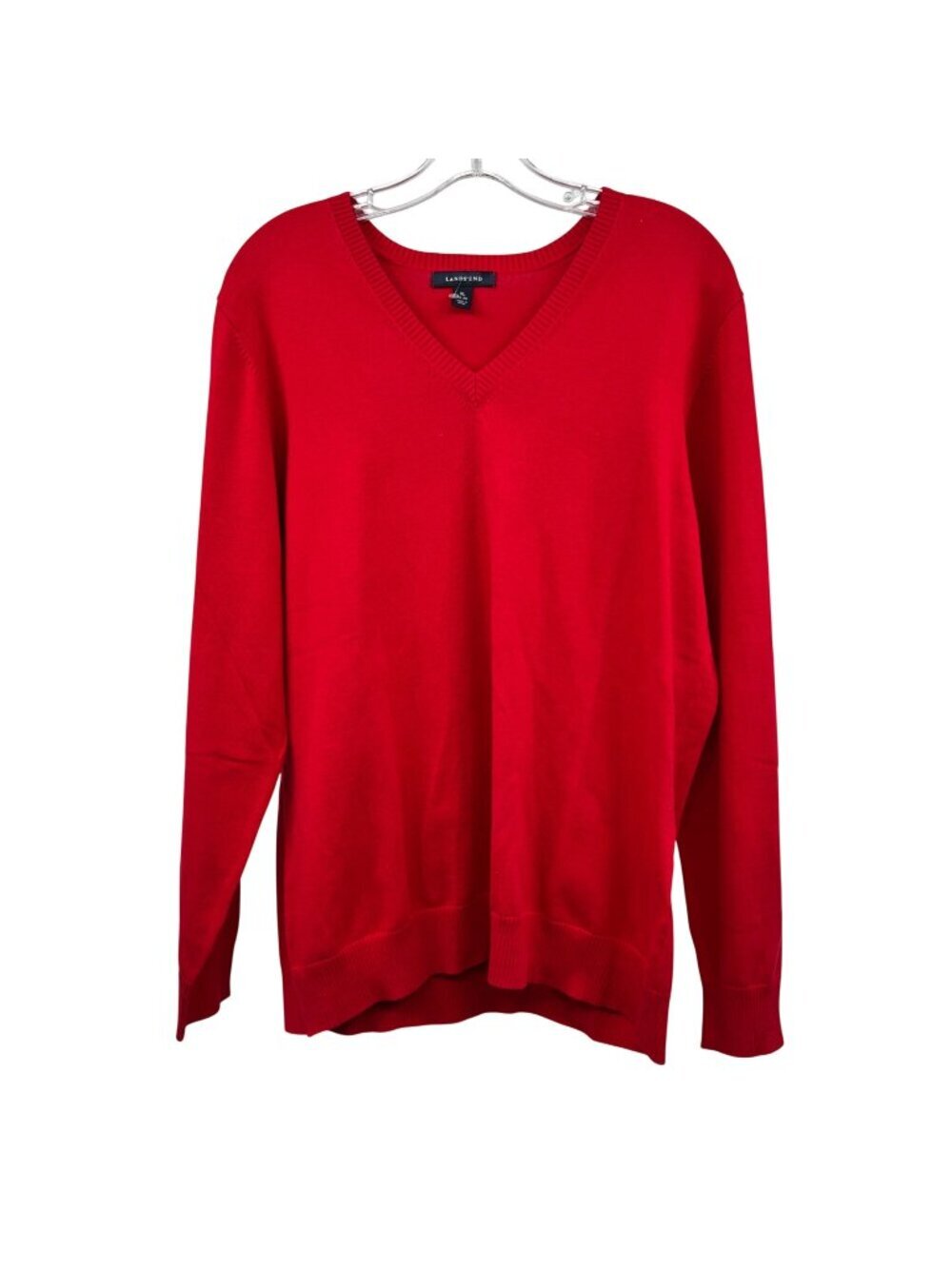 Lands' End Womens V-Neck Sweater Lightweight Long Sleeve Red Size XL